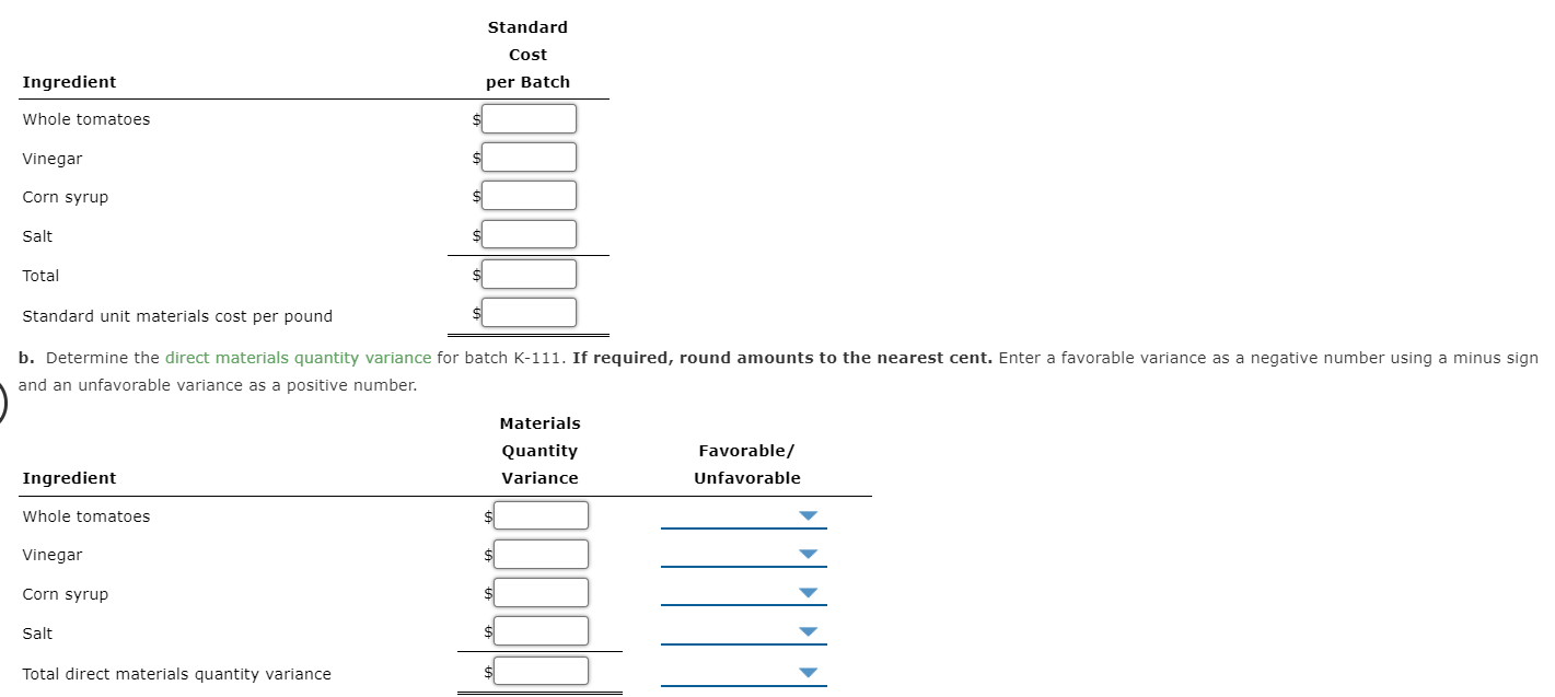 Solved Standard Product Cost Direct Materials Variance Hj 1288