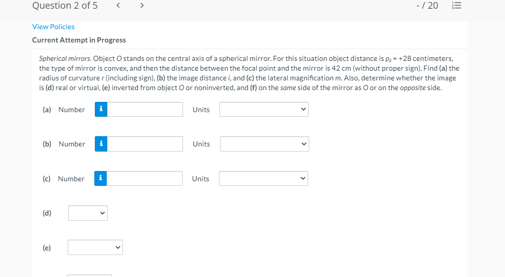 Solved Question 2 of 5 - /20 ili View Policies Current | Chegg.com