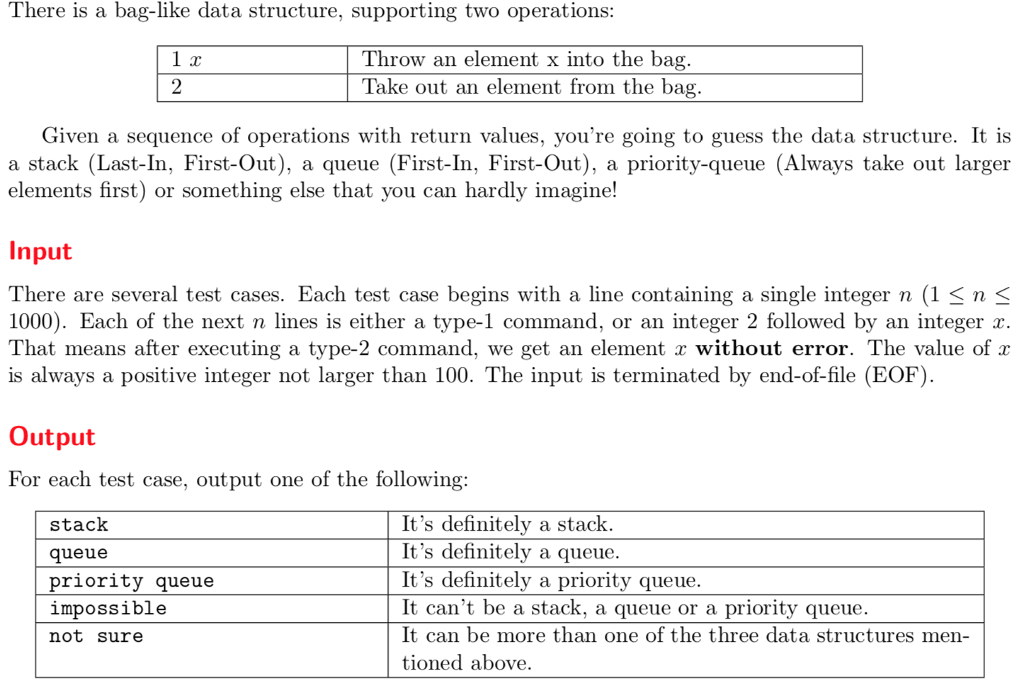 Solved There is a baglike data structure, supporting two