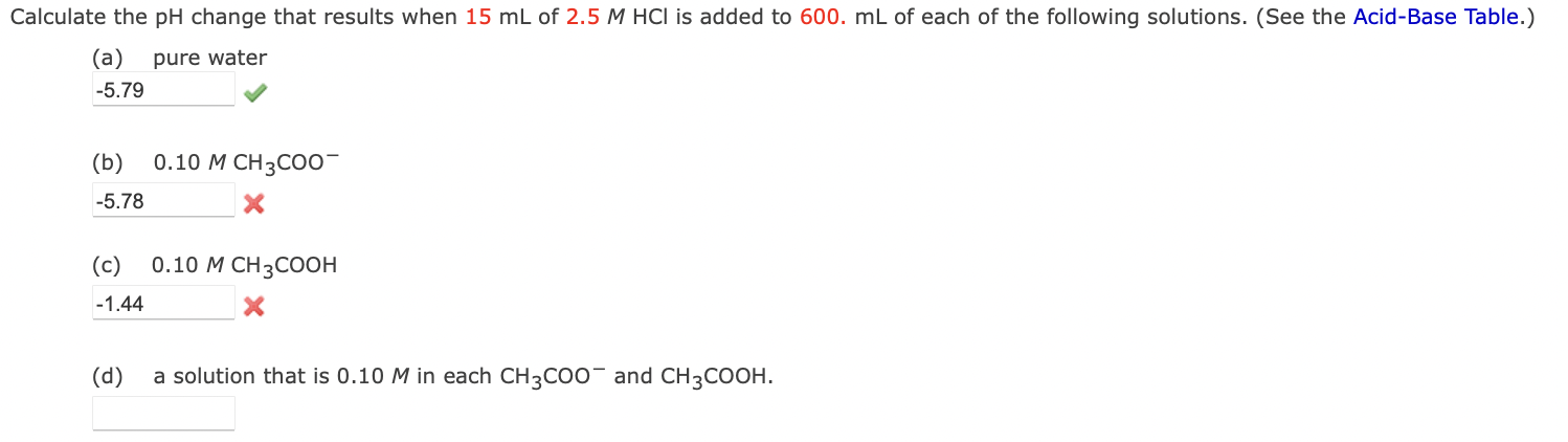 Calculate the \( \mathrm{pH} \) change that results when \( 15 \mathrm{~mL} \) of \( 2.5 \mathrm{M} \mathrm{HCl} \) is added