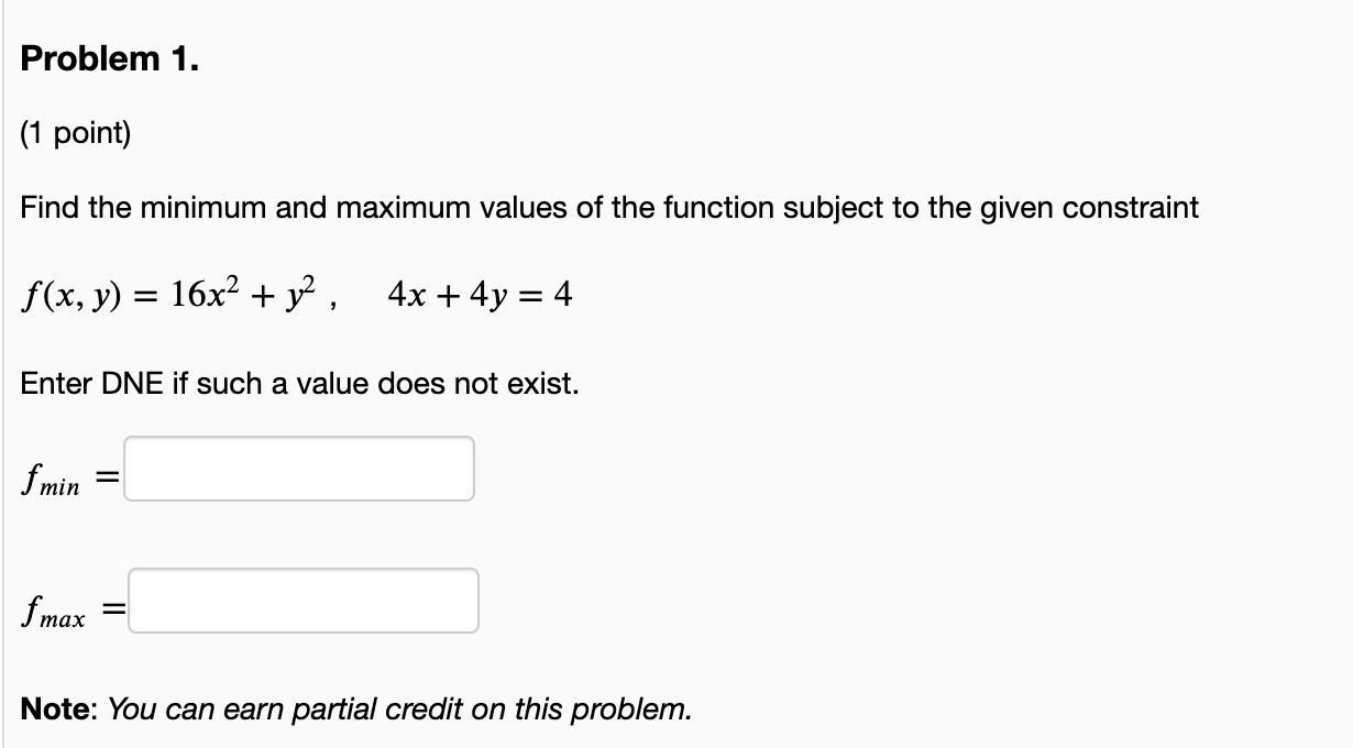 Solved Problem 1 1 Point Find The Minimum And Maximum 7309