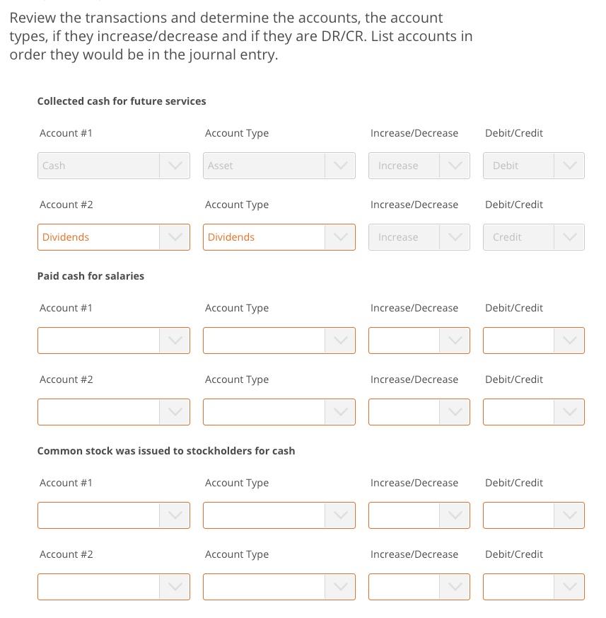 Solved Review the transactions and determine the accounts,