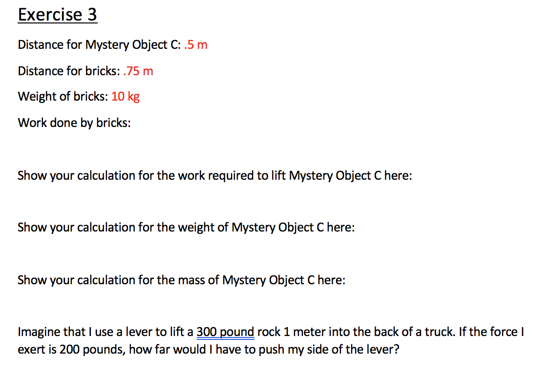 Solved Exercise 3 Distance for Mystery Object C: .5 m | Chegg.com