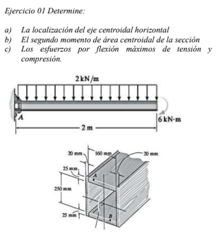 Ejercicio 01 Determine: a) La localización del eje centroidal horizontal b) El segundo momento de área centroidal de la secci