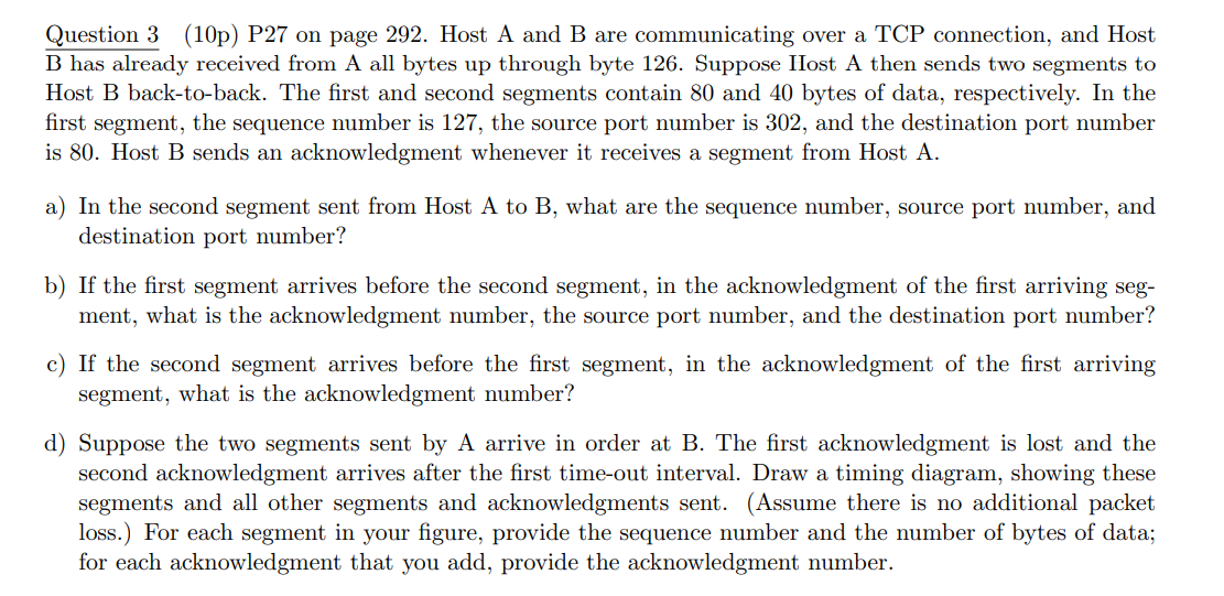 Question 3 (10p) P27 On Page 292. Host A And B Are | Chegg.com