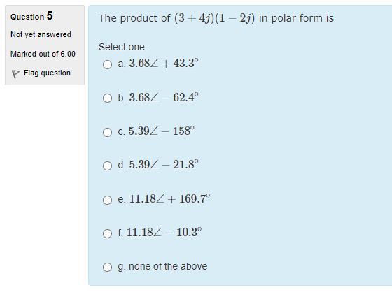 Question 5 The Product Of 3 43 1 2j In Polar Chegg Com