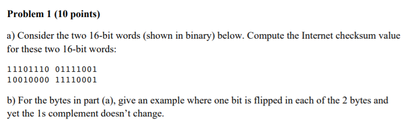 Solved Problem 1 (10 points) a) Consider the two 16-bit | Chegg.com
