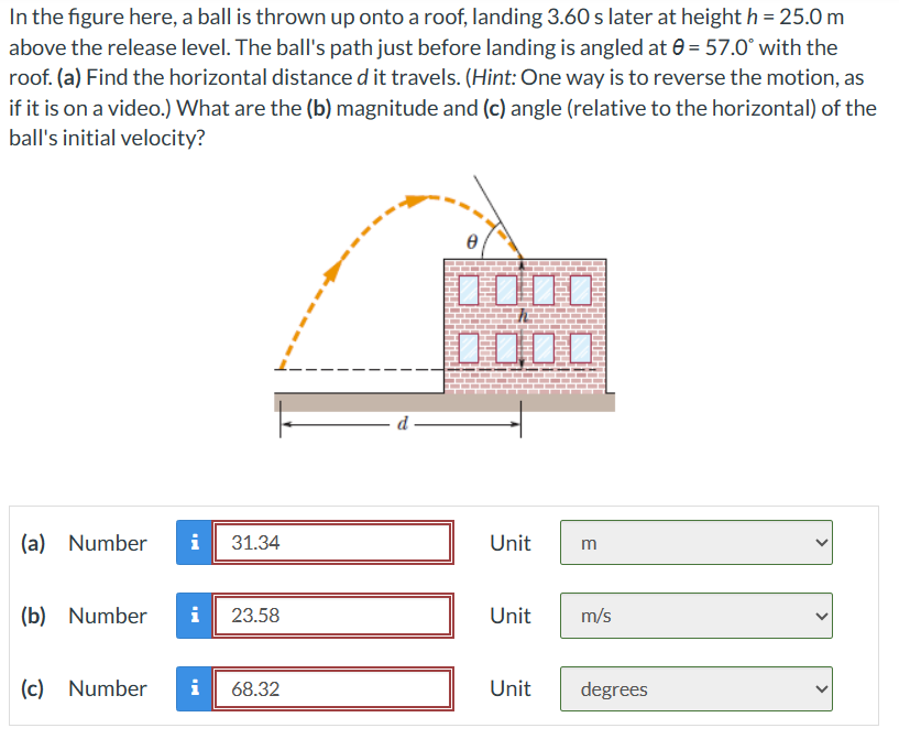 Solved In the figure here, a ball is thrown up onto a roof, | Chegg.com