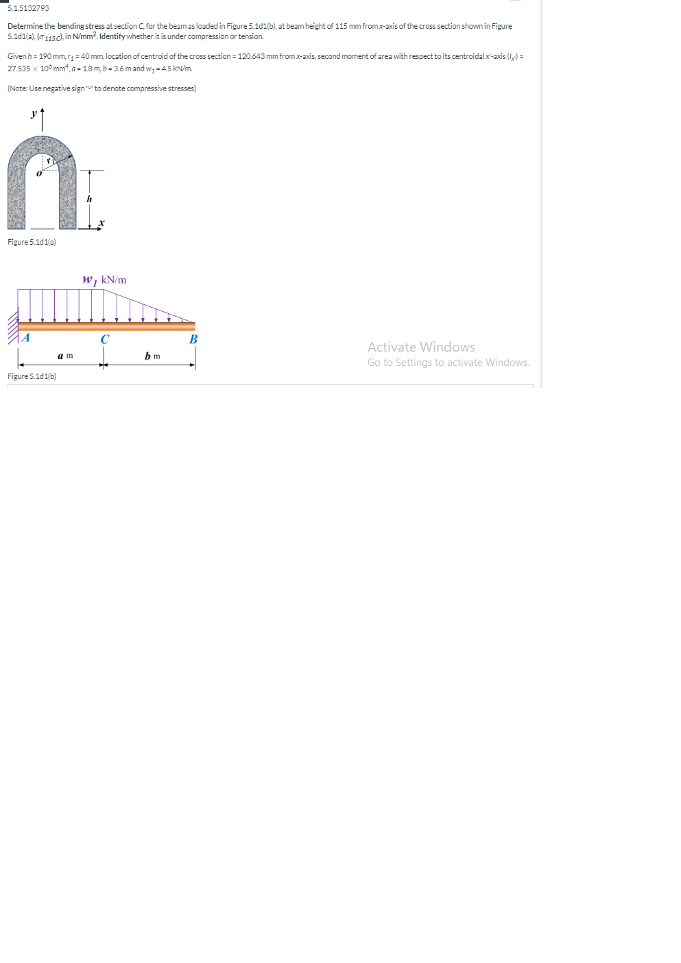 Solved 5.1.5132793 Determine the bending stress at section | Chegg.com