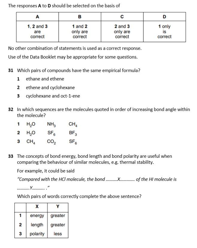 Solved The responses A to D should be selected on the basis