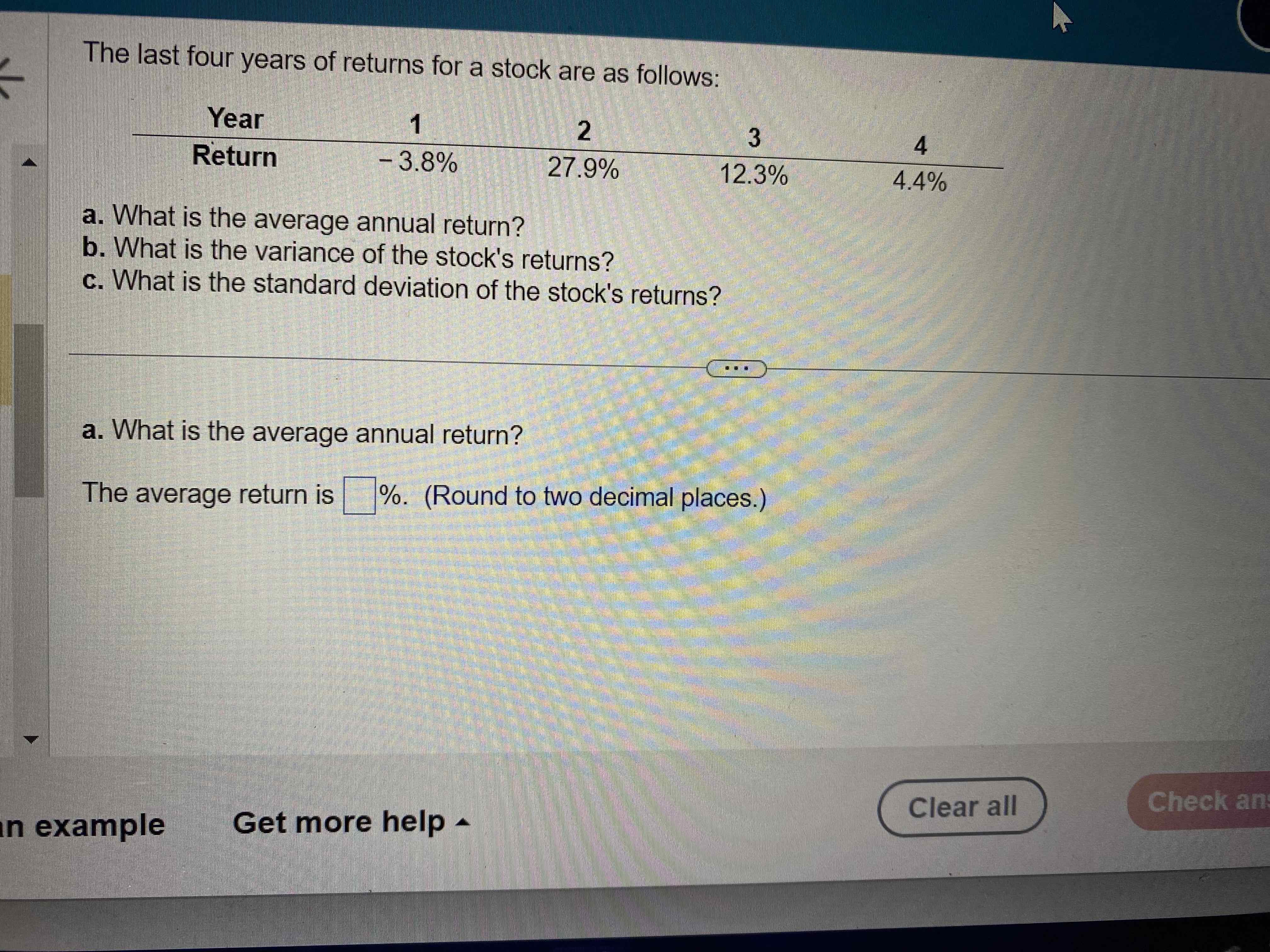 solved-the-last-four-years-of-returns-for-a-stock-are-as-chegg