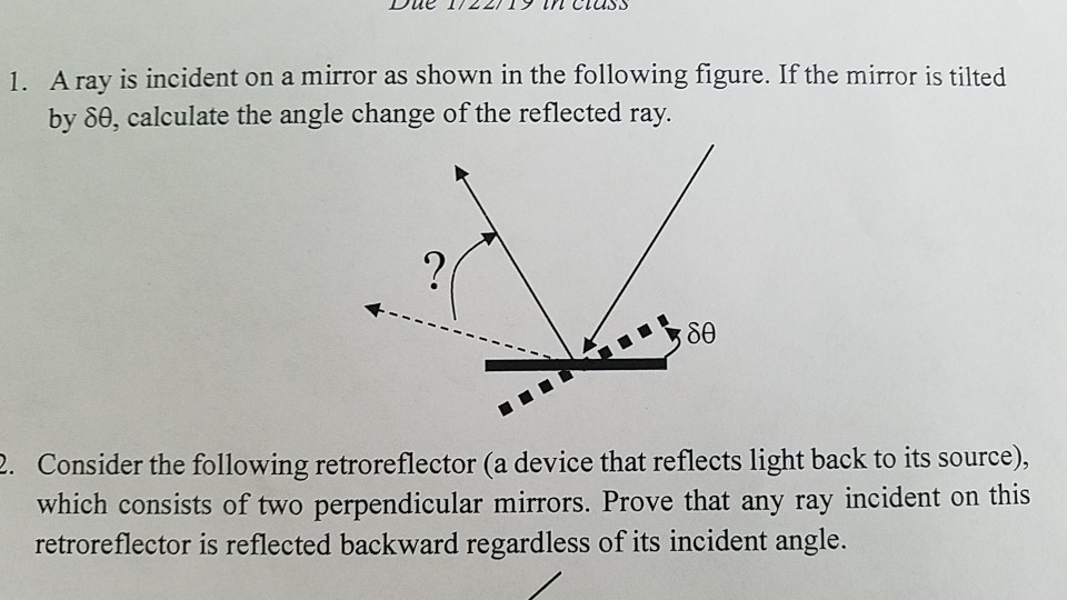 Solved ClesS A ray is incident on a mirror as shown in the | Chegg.com