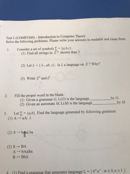 Solved Test 1 (COMP3560) - Introduction to Computer Theory | Chegg.com