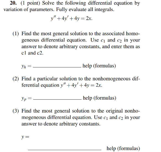 Solved 20. (1 Point) Solve The Following Differential | Chegg.com