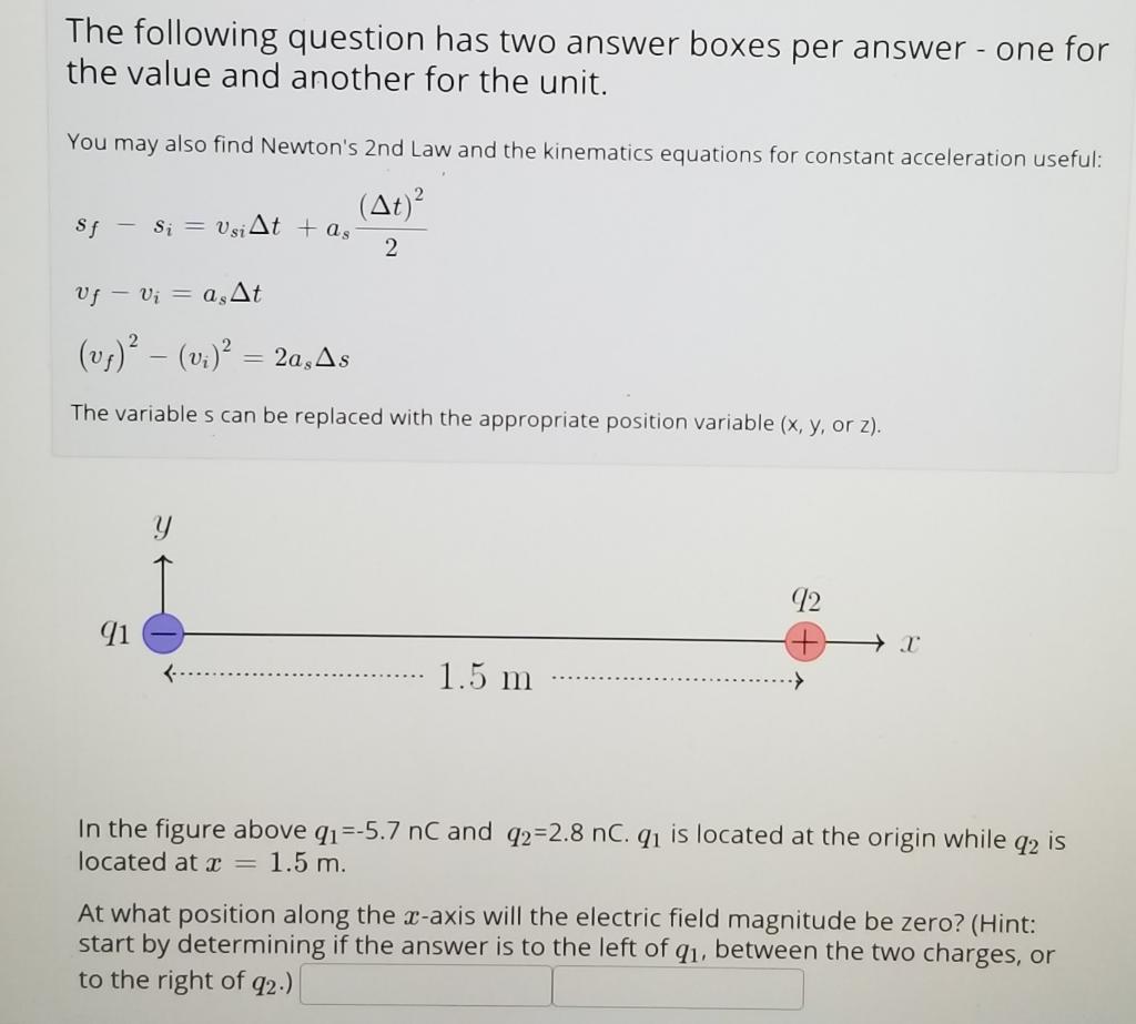 Solved The following question has two answer boxes per | Chegg.com