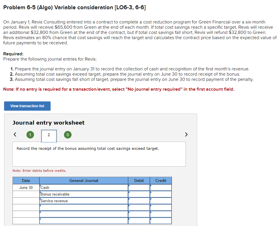 Solved Problem 6-5 (Algo) ﻿Variable consideration | Chegg.com