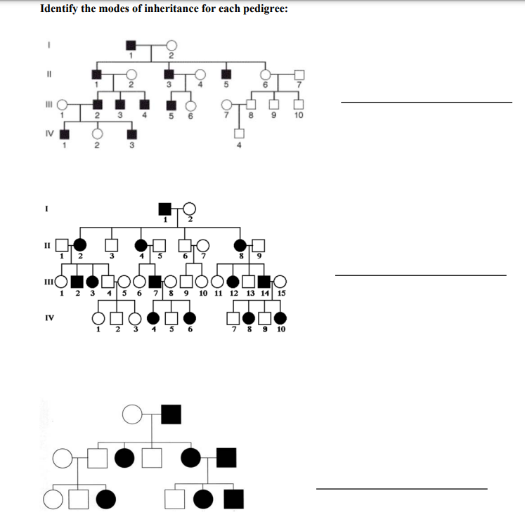Solved Identify the modes of inheritance for each pedigree: | Chegg.com