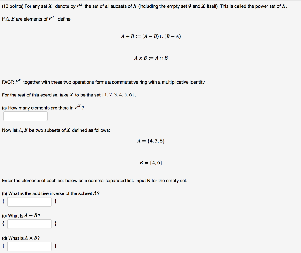 Solved 10 Points For Any Set X Denote By Px The Set Of Chegg Com
