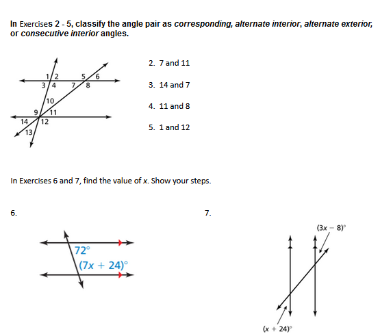 Find the measurements of alternate interior and alternate exterior