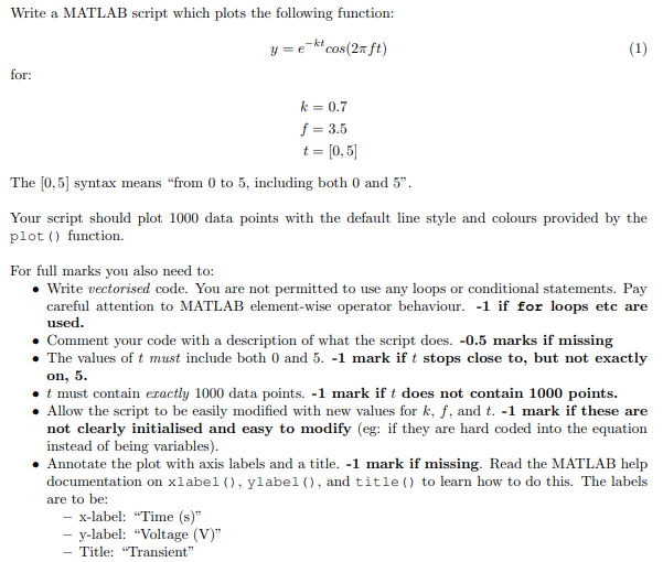 Solved Write a MATLAB script which plots the following | Chegg.com