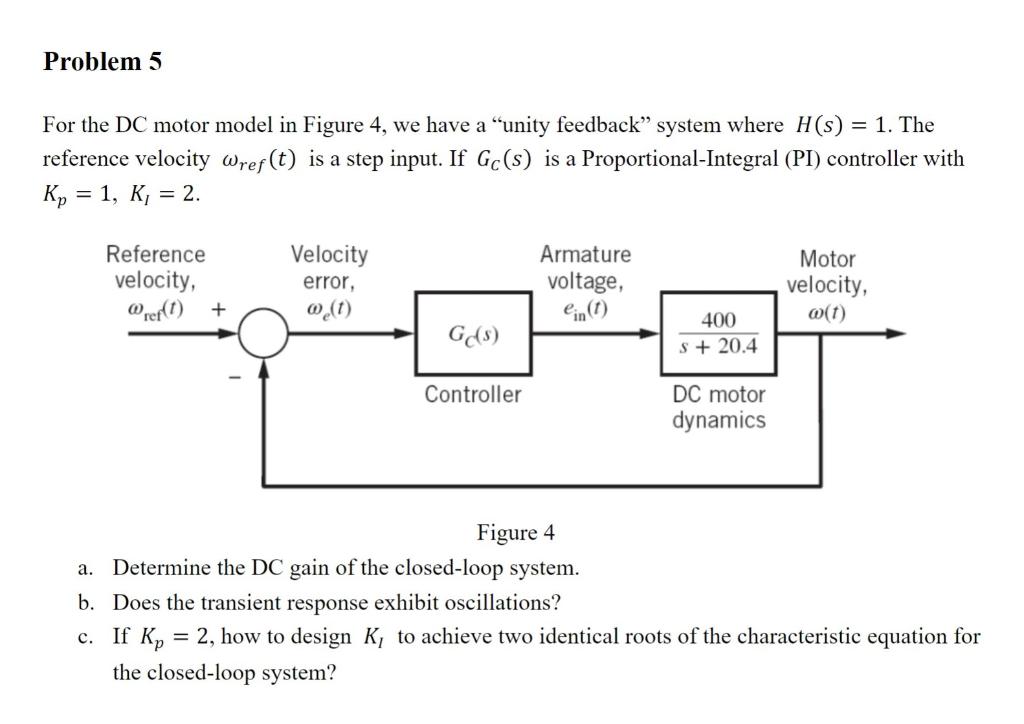 Solved Problem 5 For the DC motor model in Figure 4, we have | Chegg.com