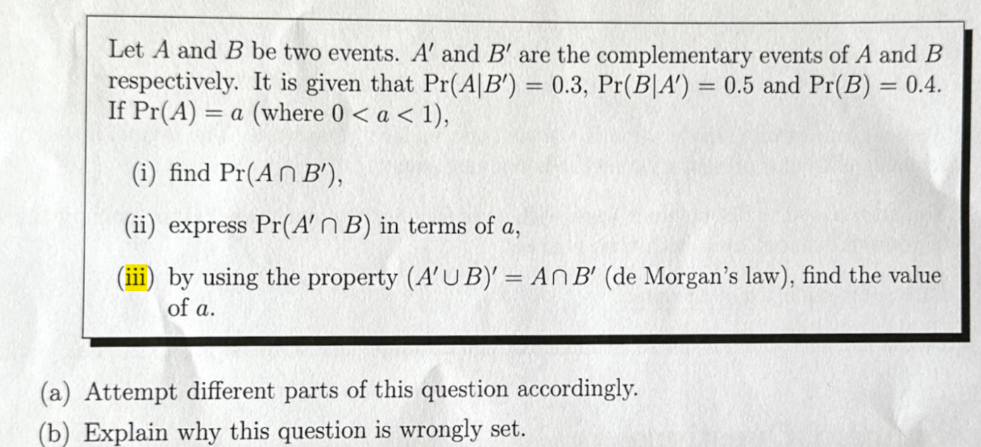Solved Let A and B be two events. A′ and B′ are the | Chegg.com