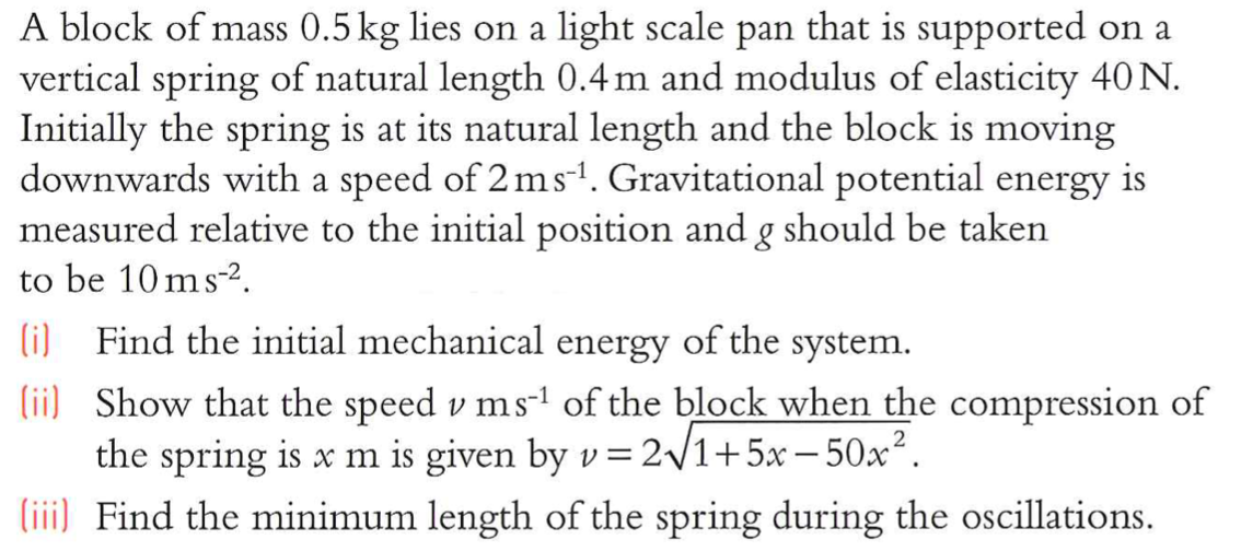 Solved A block of mass 0.5 kg lies on a light scale pan that