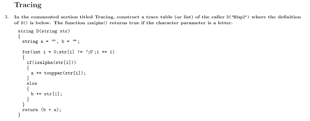 Solved Tracing 3. In the commented section titled Tracing, | Chegg.com