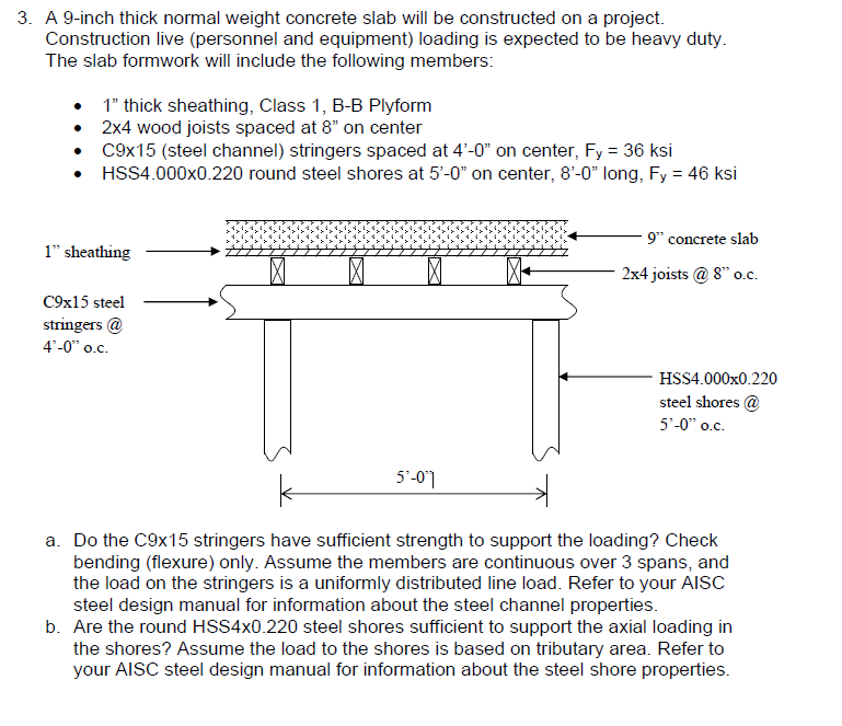 A 9inch thick normal weight concrete slab will be