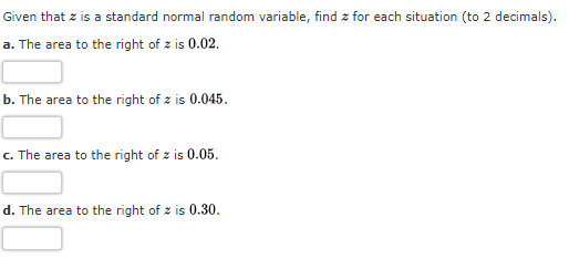Solved Given that z is a standard normal random variable, | Chegg.com