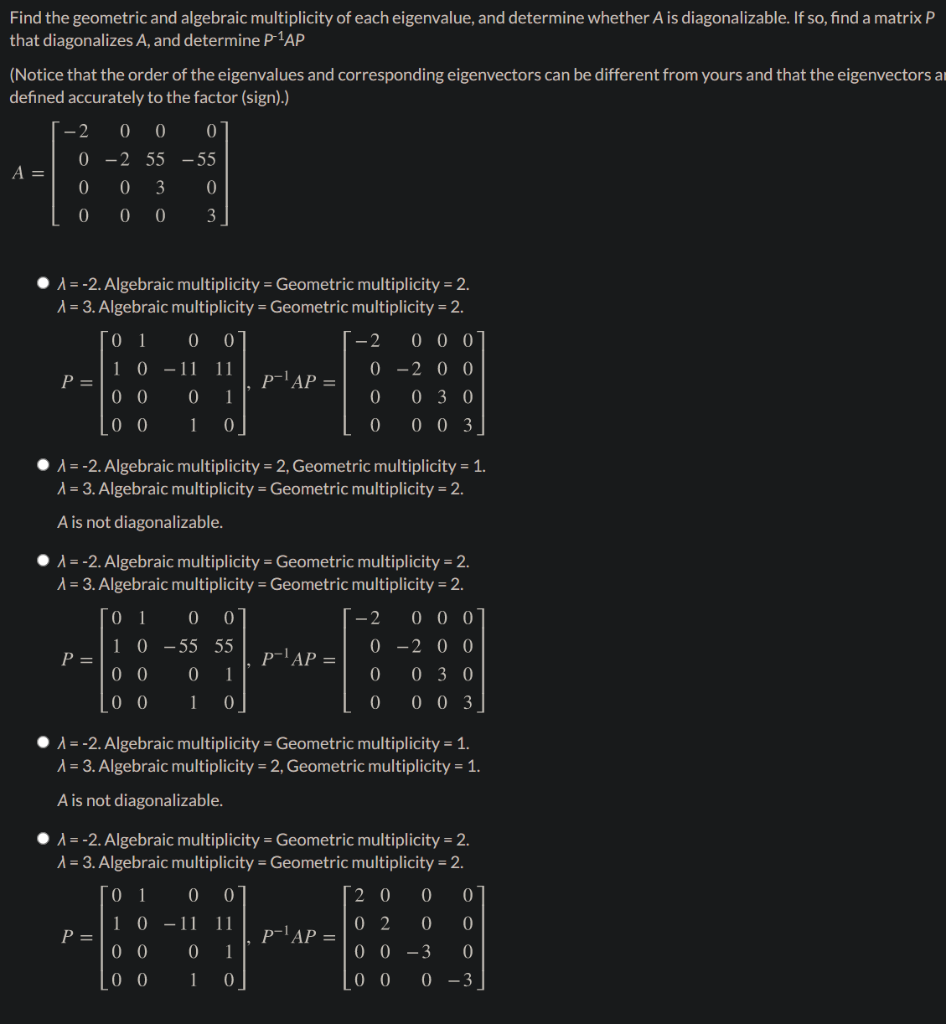 Solved Find the geometric and algebraic multiplicity of each | Chegg.com