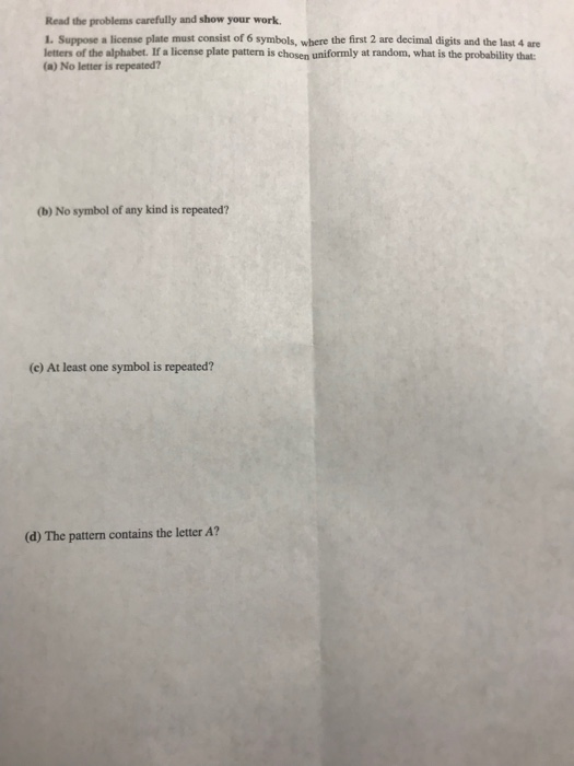 Solved Read the problems carefully and show your work. I. | Chegg.com