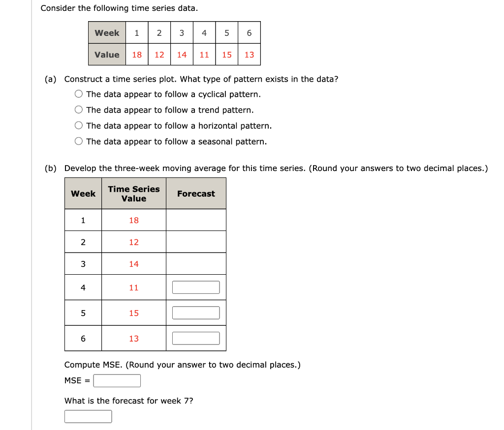 Solved Consider the following time series data. (a) | Chegg.com