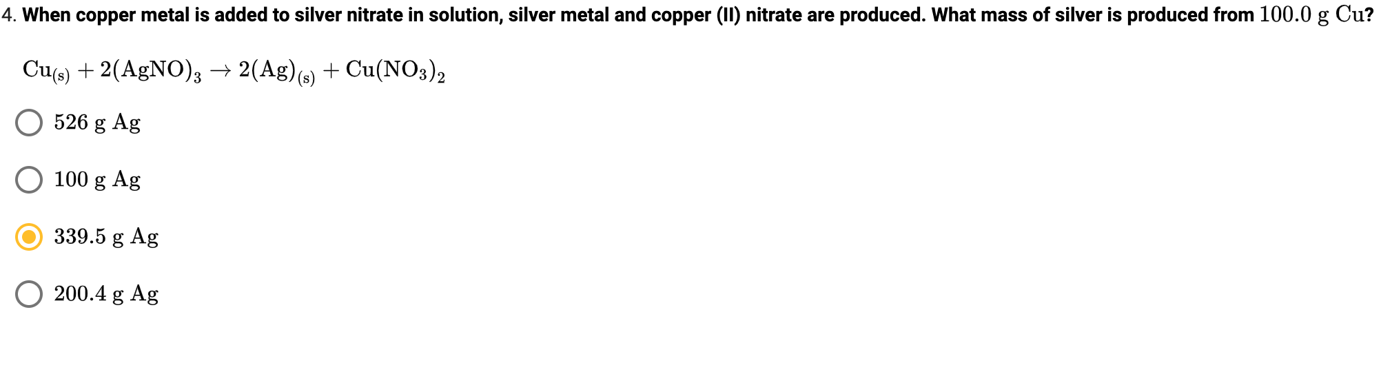 Solved 4. When copper metal is added to silver nitrate in