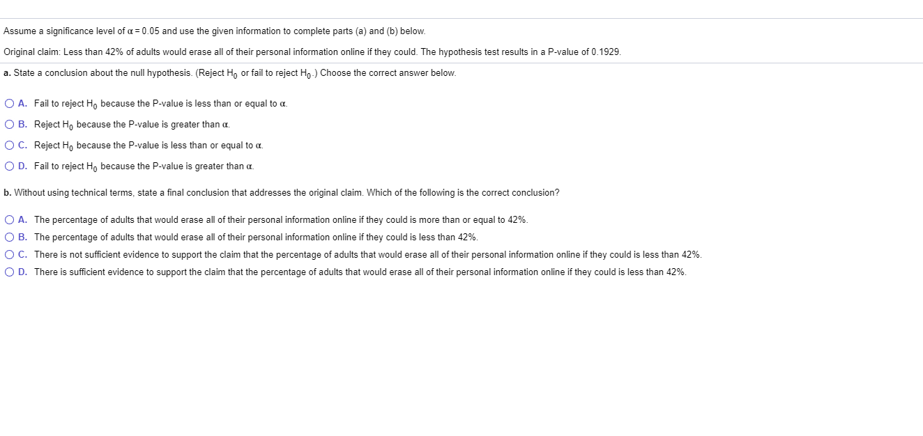 Solved Assume a significance level of a = 0.05 and use the | Chegg.com