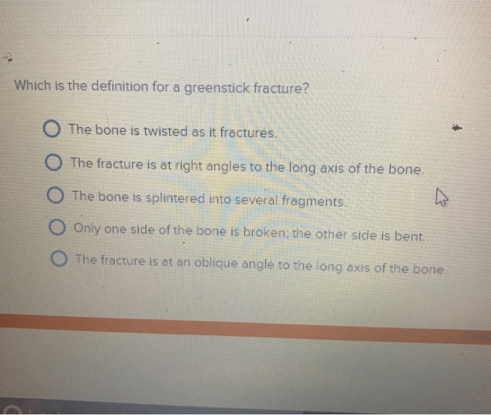 Solved Which Is The Definition For A Greenstick Fracture O Chegg