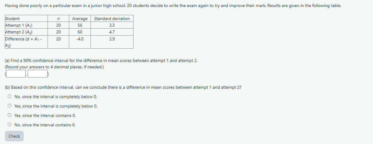 Solved (a) Find a 90% confidence interval for the difference | Chegg.com