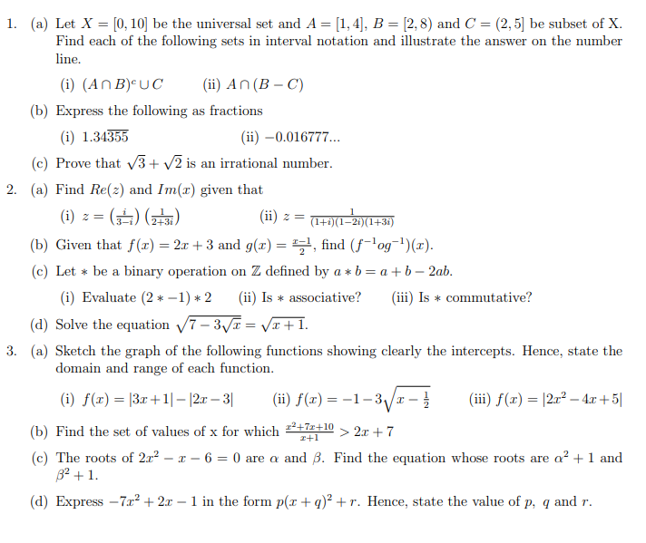 Solved 1. (a) Let X=[0,10] be the universal set and | Chegg.com