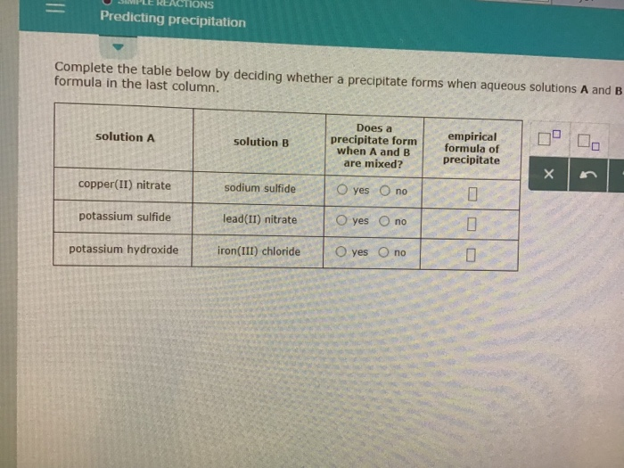 Solved PLE REACTIONS Predicting precipitation Complete the