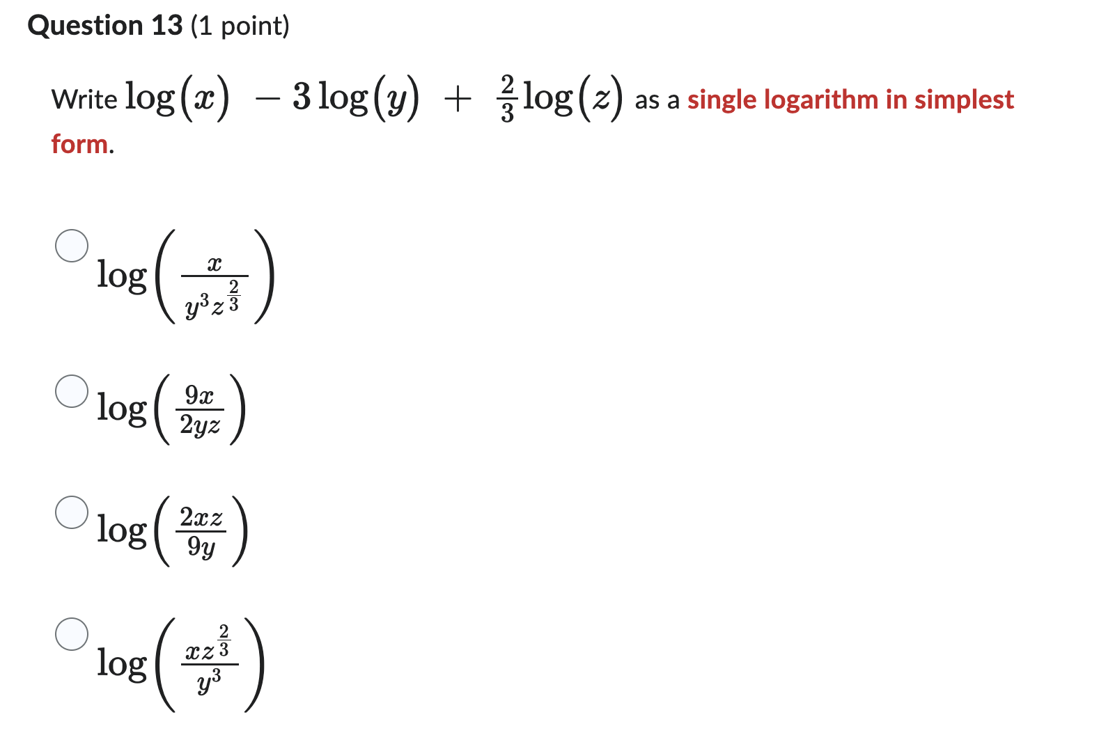 Solved Write log(x)−3log(y)+32log(z) as a single logarithm | Chegg.com