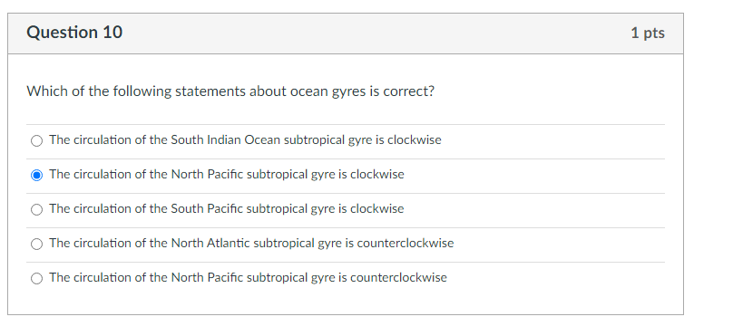 Solved Which of the following statements about ocean gyres | Chegg.com