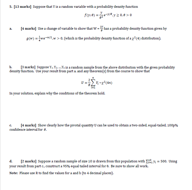 Solved 5. [13 marks] Suppose that Y is a random variable | Chegg.com