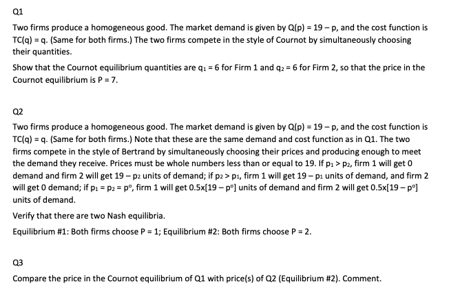 Solved Two Firms Produce A Homogeneous Good. The Market | Chegg.com