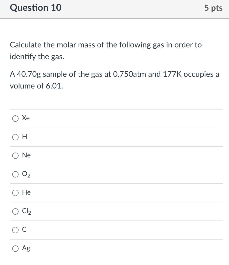 Solved Question 10 5 Pts Calculate The Molar Mass Of The | Chegg.com