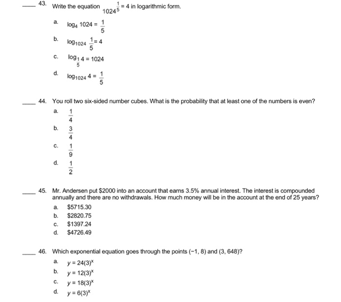 Solved 4 In Logarithmic Form 10245 43 Write The Equati Chegg Com
