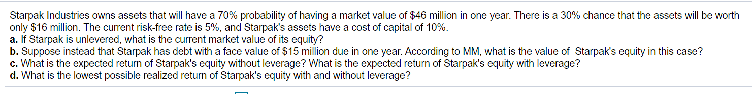 Solved Starpak Industries owns assets that will have a 70% | Chegg.com