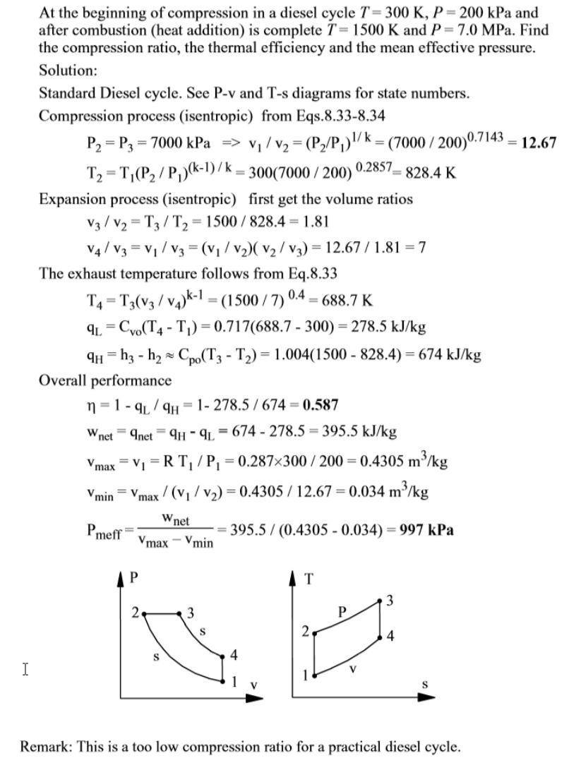 Solved At the beginning of compression in a diesel cycle | Chegg.com