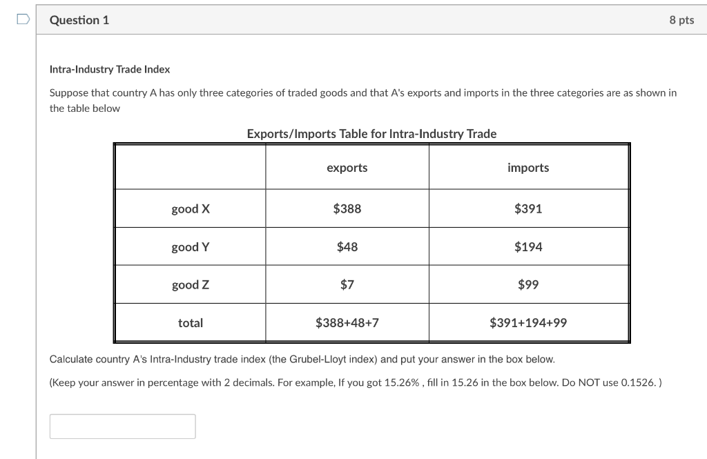 Solved Question 1 8 Pts Intra-Industry Trade Index Suppose | Chegg.com