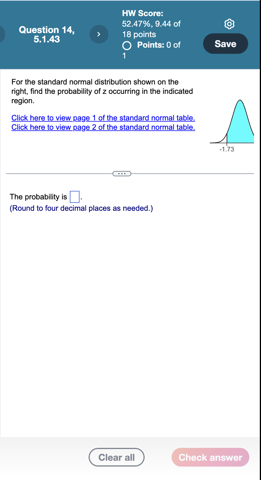 Solved For the standard normal distribution shown on the | Chegg.com