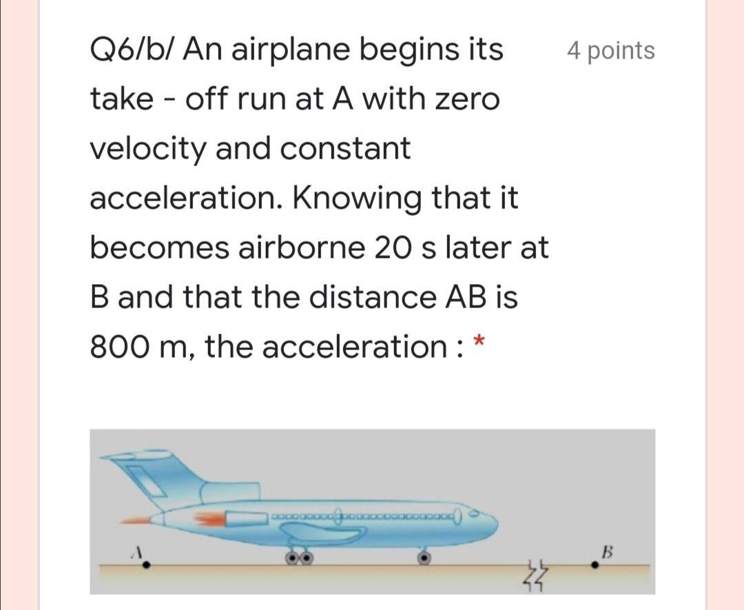 Solved 4 points Q6/b/ An airplane begins its take - off run | Chegg.com